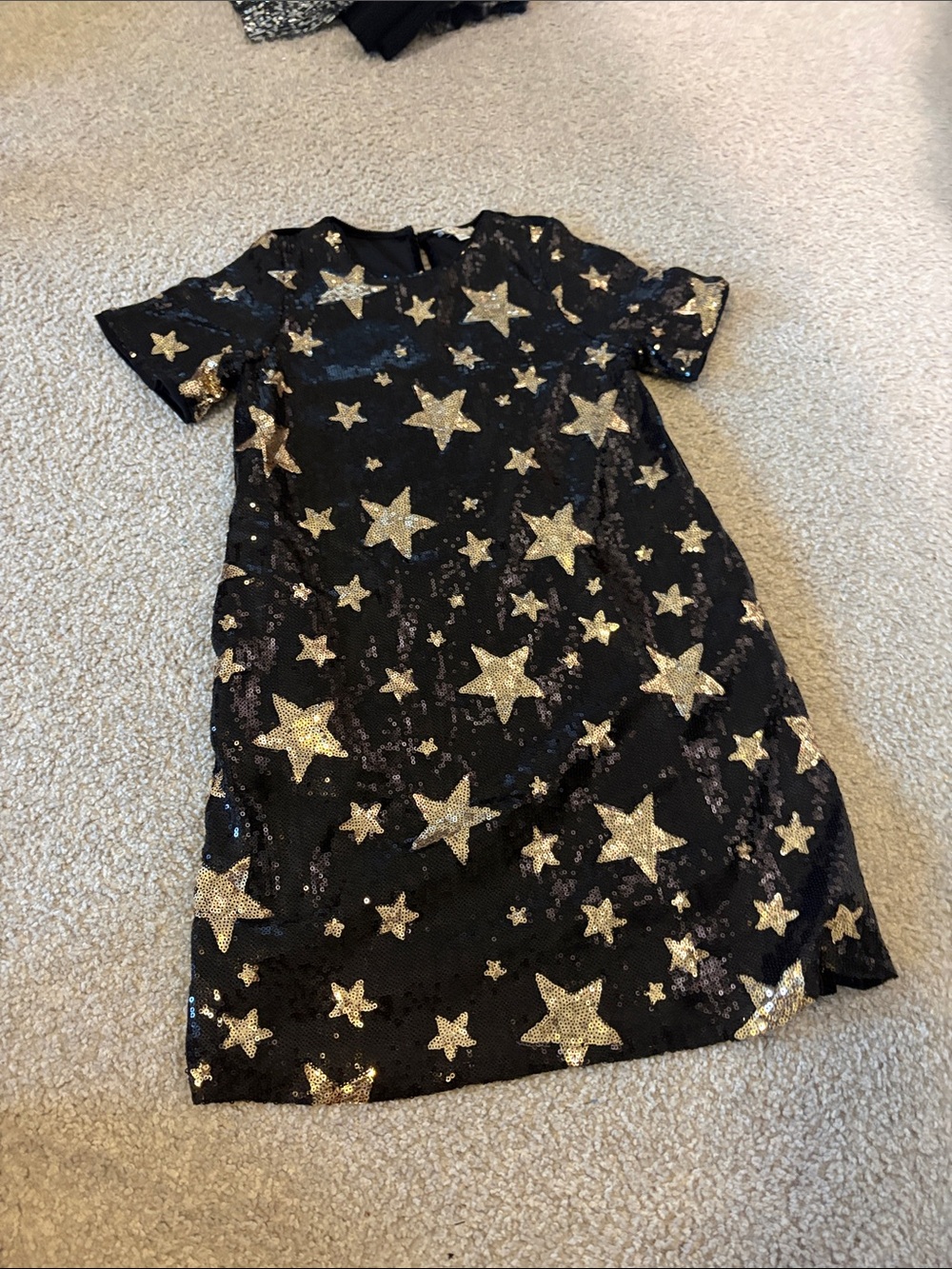 Hayden Girls Black Sequin Dress with Gold Star Appliqués